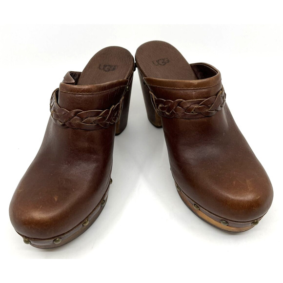 Ugg Women Kaylee Braided Leather Mules Clogs US 7 Heels Brown Studded Boho - Picture 3 of 8